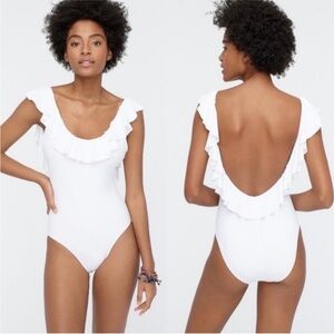 NWT J. Crew Swimsuit Ruffle Scoopback One piece in White Size 8